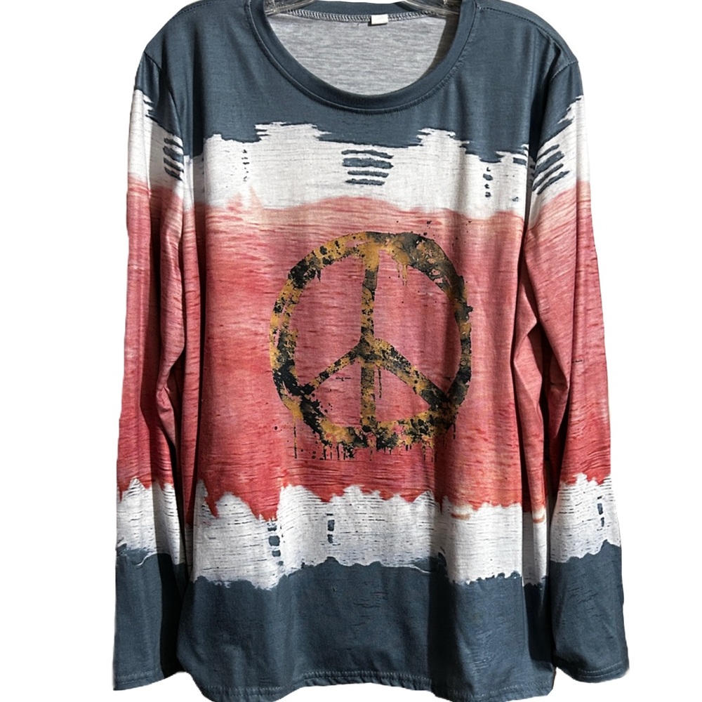 LN! Women’s Bohemian Long Sleeve Tee Shirt Peace Sign Size XXL